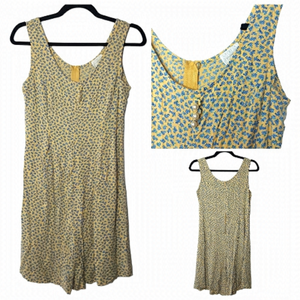 Vintage Moda INTL Butter Yellow & Blue Floral Print Romper Size Small